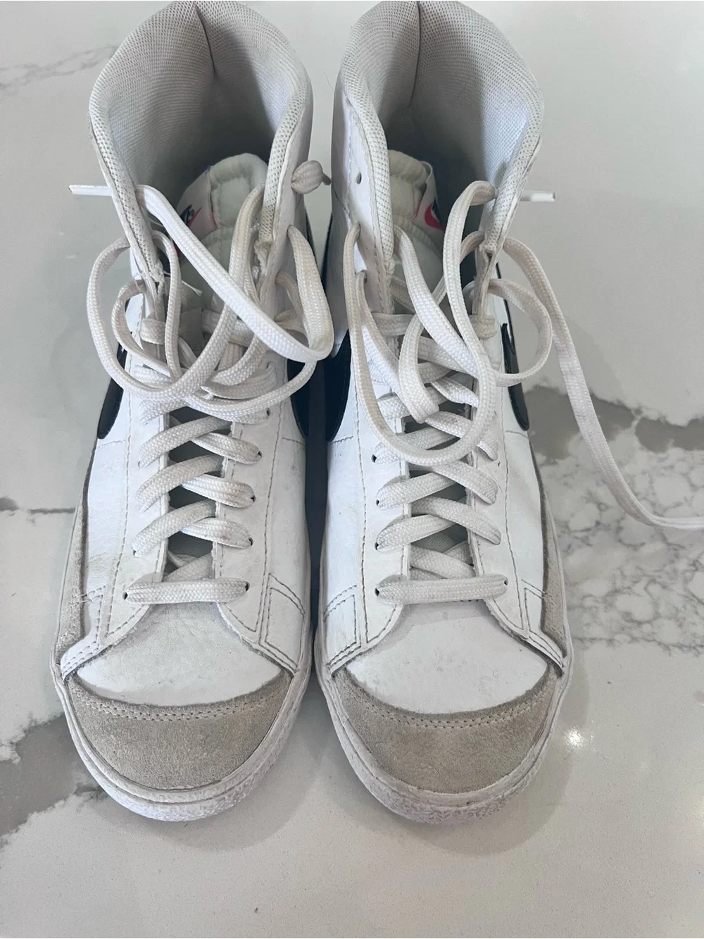 Nike Blazer White High-Top Sneakers with Black Swoosh - Picture 2 of 5